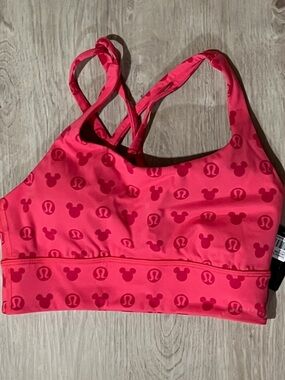Lululemon Energy Bra Disney Mickey Mouse Pink Lip Gloss Size 6 NWT